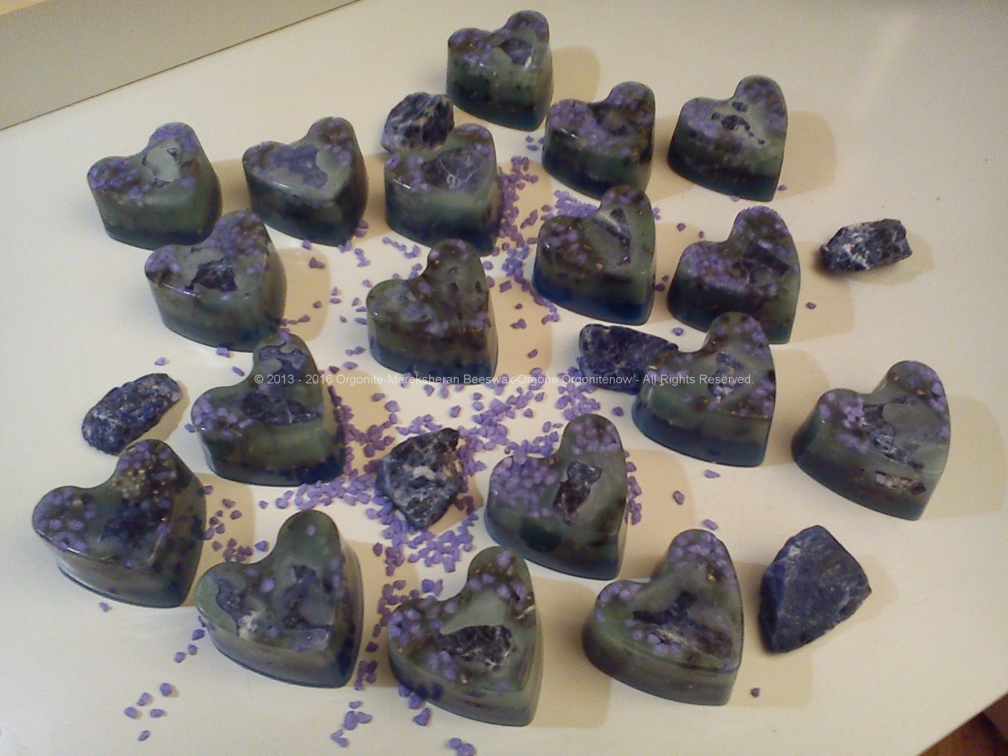 Orgonite beeswax hearts, art energy by Marco Matteucci aka Marek Sheran